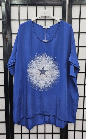 Italian Short Sleeve Diamante Detail Star Tunic With Two Star Diamante On Back