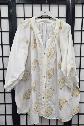 Italian Shirt With Lace Detail And Gold Embroidery