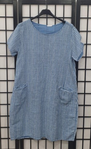 Italian Stripe Cotton Two Pocket Dress