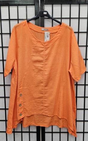 Italian Short Sleeve High Low Top With Button Detail 