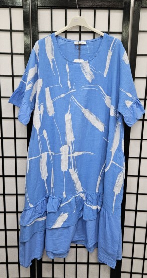 Italian Printed Short Sleeve Linen Dress 