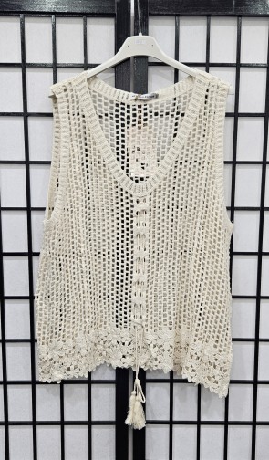 V Neck Crochet Vest With Tassels 