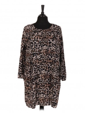 Italian Pleated Leopard Print Dress