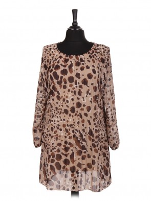 Italian Leopard Print Pleated Chiffon Dress 